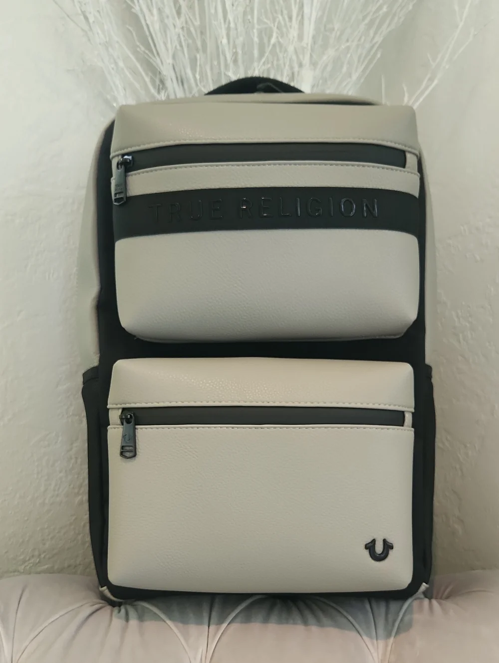 True Religion Gray. and Black Dual-Pocket Backpack